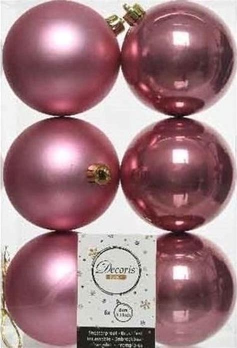 6x Oud Roze Kunststof Kerstballen 8 Cm Mat Glans Onbreekbare