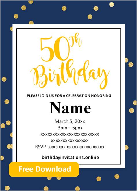 Free Printable 50th Birthday Invitations Templates Party Invitation