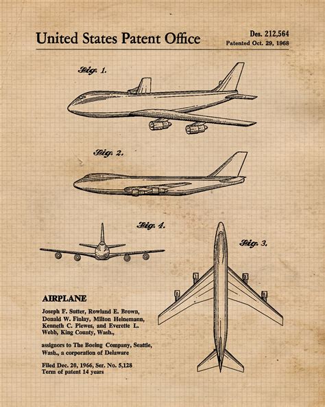 Vintage Boeing Airplane Patent Poster Prints 4 Unframed | Etsy