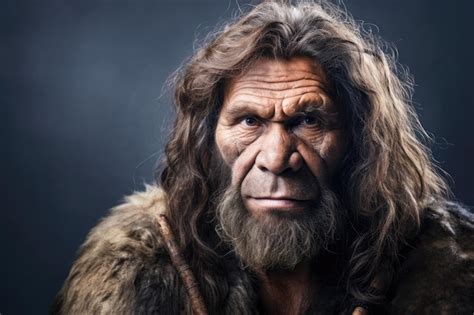 Premium Photo Portrait Of A Neanderthal Cave Primitive Man Stone Age