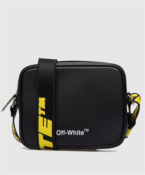Off-White - Чорна шкіряна сумка через плече Hard Core з логотипом ...
