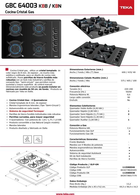 Ripley ENCIMERA GAS NATURAL TEKA 4 PLATOS GBC 64003 KBN