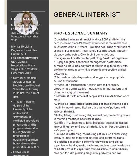 Practicum Internist Resume Example