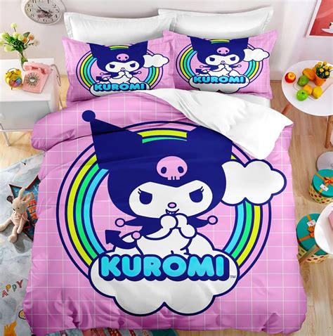 Sanrio Kuromi Bedding Set Cute Bed Quilt Cover Pillow Case Household