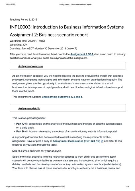 Assignment 2 Business Scenario Report Teaching Period 3 2019 Inf10003 Introduction To