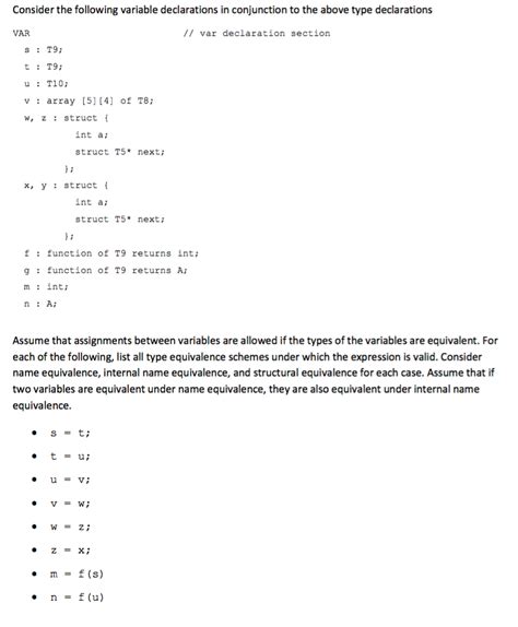 Consider The Following Variable Declarations In Chegg