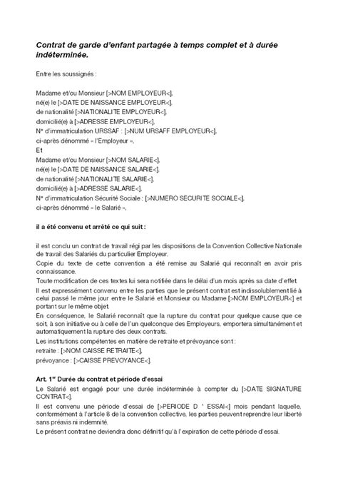 Contrat De Garde D Enfant Partagee A Duree Determinee Doc Pdf Page