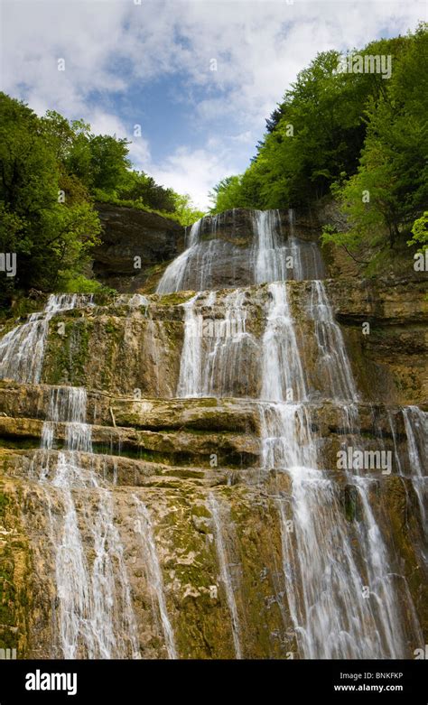 Cascade Du Hérisson France Jura Waterfall River Flow Cliff Wall