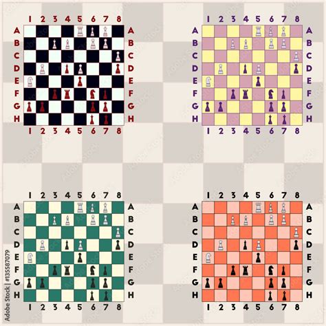 collection of chess boards, The various chess positions set Stock ...