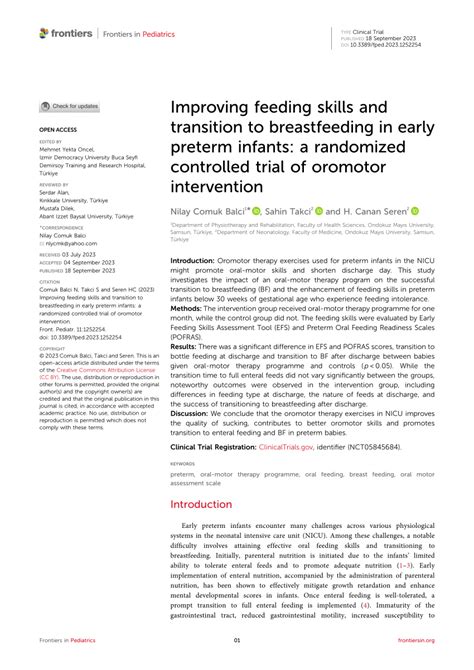 Pdf Improving Feeding Skills And Transition To Breastfeeding In Early