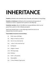 Inheritance Docx Inheritance Genetics Is Defined As The Scientific