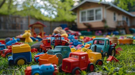 Backyard Toy Playtime, Toys Strewn Across the Backyard, Reminders of ...