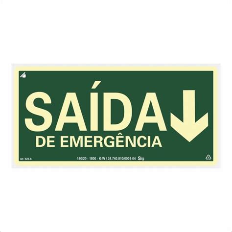 Placa de Sinalização Saída de Emergência Seta para Baixo Sig