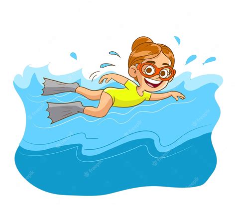 Lindo Niño Niña Nadando En El Mar En Vacaciones De Veranoilustración Vectorial Vector Premium