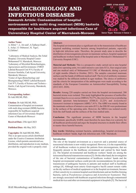 Pdf Contamination Of Hospital Environment With Multi Drug Resistant