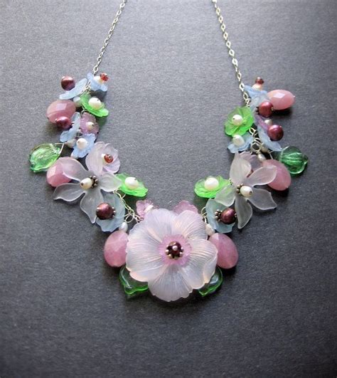 Flower Necklace Lucite Flower Necklace Ooak Necklace Flower