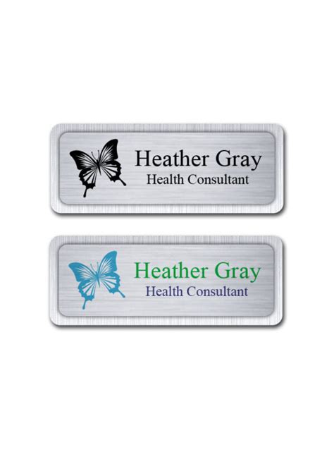 Brushed Silver Metal Name Badges With Back Plate Free Setup