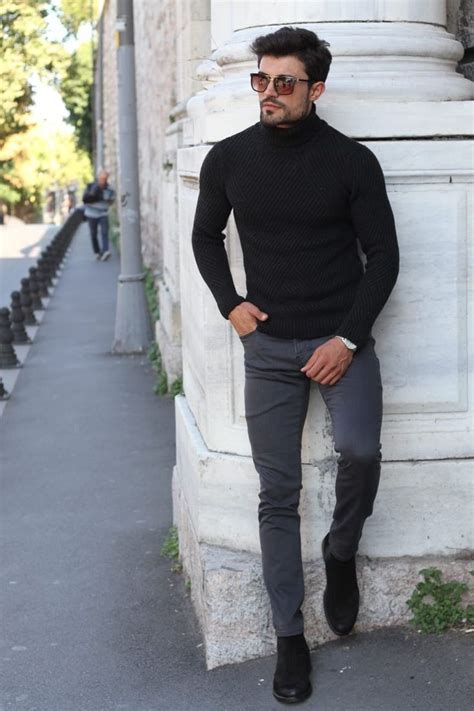 Marina Black Turtleneck Wool Sweater Mens Business Casual Outfits Turtleneck Outfit Men