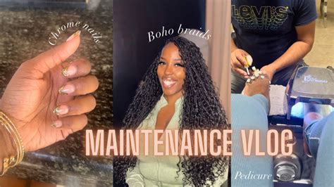 Maintenance Vlog Vacay Prep For Mexico Chrome Nails Boho Braids