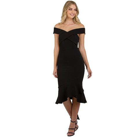 Buy Womens Black Bodycon Off Shoulder With Cross Front Detail Dress