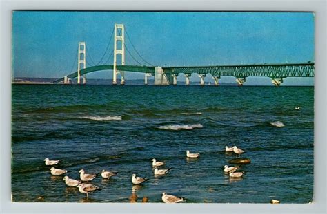 Mackinac Island Mi Michigan Mackinac Bridge Scenic Vintage Chrome