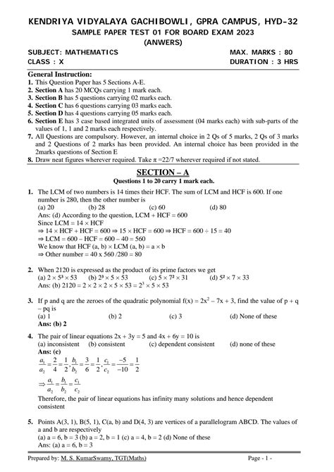 Solution Maths Class X Sample Paper Test 01 For Board Exam 2023