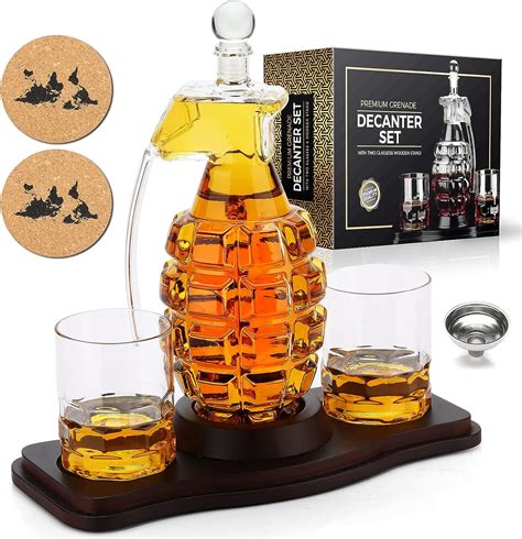 Whiskey Decanter Set Grenade Shaped Liquor Decanter Set With 2