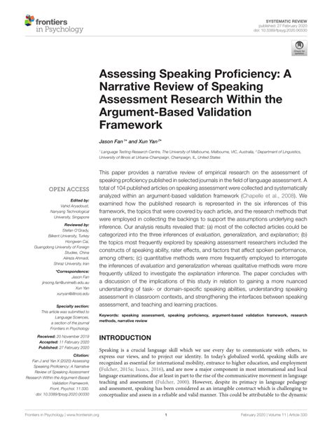 PDF Assessing Speaking Proficiency A Narrative Review Of Speaking