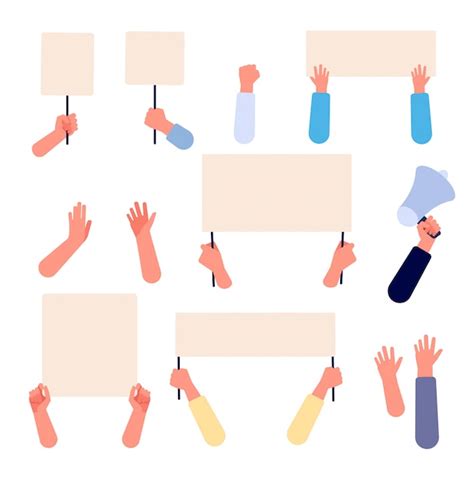 Free Vector Hands Holding Blank Placards Set Vector Illustrations Of