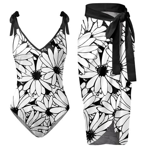 One Piece Swimsuit Women Womens V Neck Flower Printed Swimsuit Apron