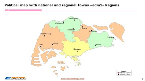 Singapore Map with 5 Regions and 55 URAs - Editable PowerPoint Maps