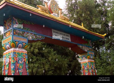 Colour ornamented entrance to Namchi Nyingma monastery Sikkim India ...