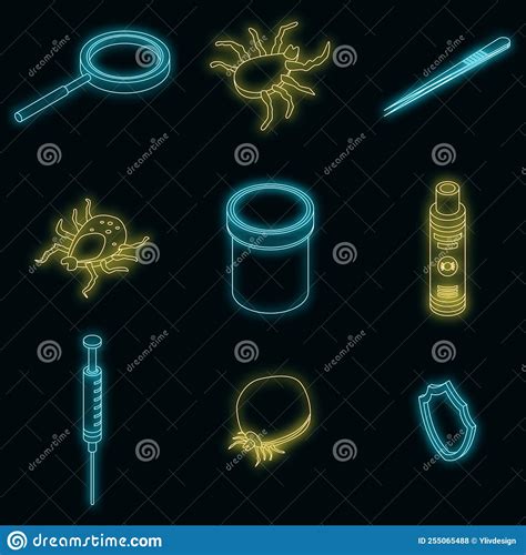 Mite Icons Set Vector Neon Stock Vector Illustration Of Germs 255065488