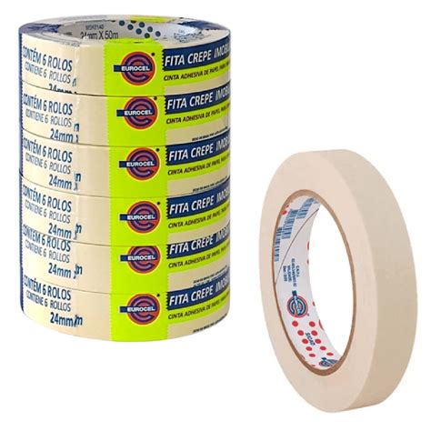Fita Crepe 24mm X 50m - Fita Fita Crepe Branca 24mm X 50m ? Pacote Com 6 Unidades | Eurocel