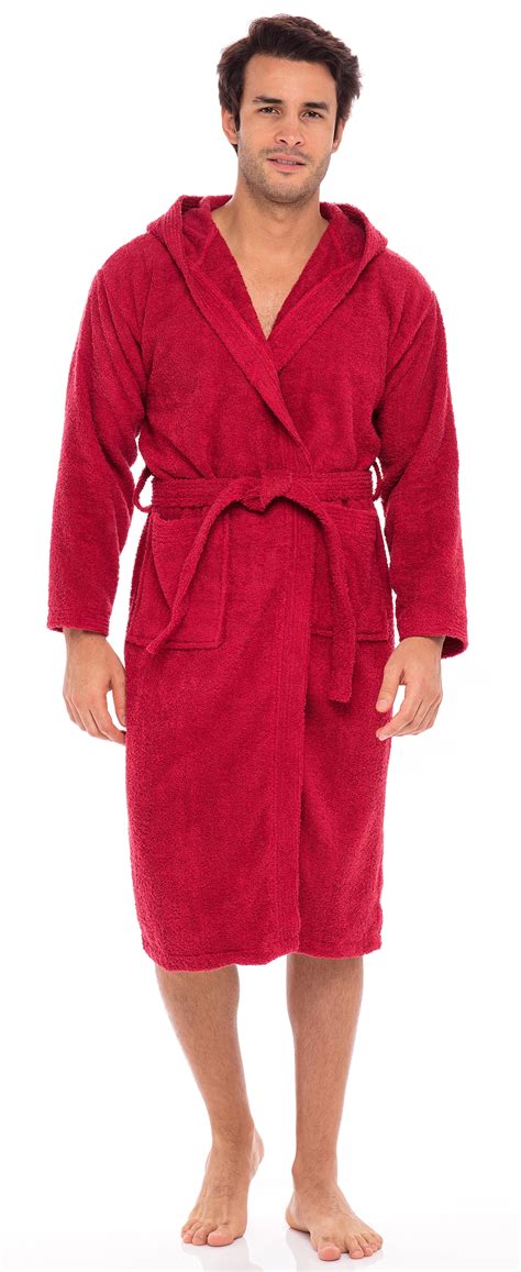 Men Hooded Bathrobe For Men 100% Cotton Terry Bathrobes with Hood Towel ...