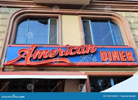 Ensign Of A Restaurant Called `american Diner 50` In Typical 50s Style