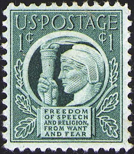 Four Freedoms 1 Cent Stamp Postage Stamps Usa Vintage Postage Stamps