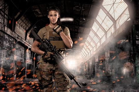 Download Hangar Assault Rifle Weapon Brunette Model Woman Girls And Guns