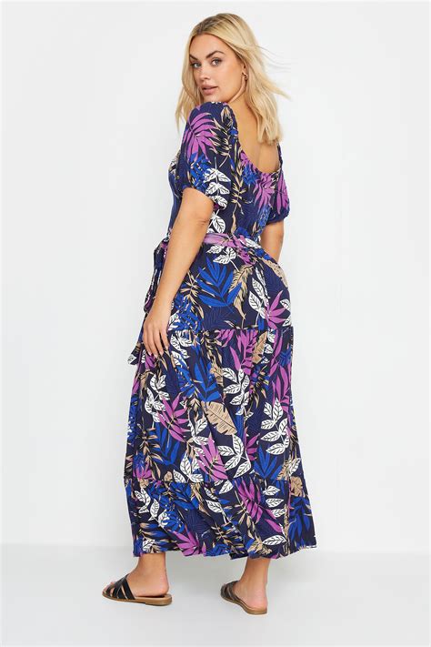 Yours Robe Volantée Maxi Bleue Marine Design Feuilles Yours Clothing