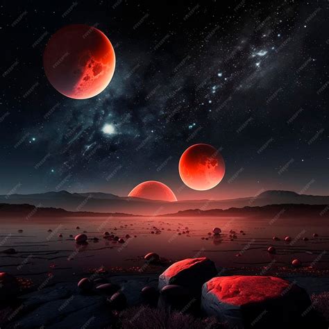 premium photo  digital painting   red moons   planet