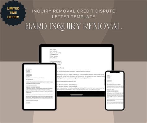 Hard Inquiry Removal Credit Dispute Letter Template Diy Credit Repair Poor Bad Credit Remove