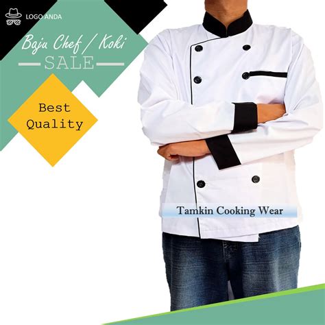 Jual Baju Chef Jacket Seragam Koki Lengan Panjang Hitam Putih Pria