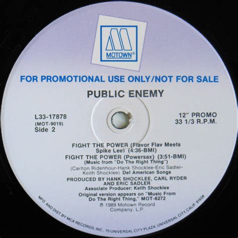 Public Enemy Fight The Power Us Promo Source Records