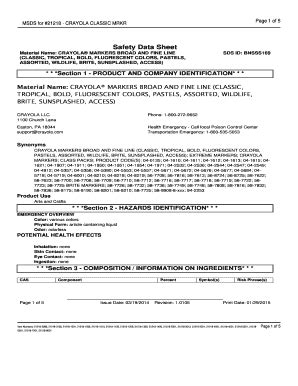 Fillable Online MSDS For 21218 CRAYOLA CLASSIC MRKR Material Safety