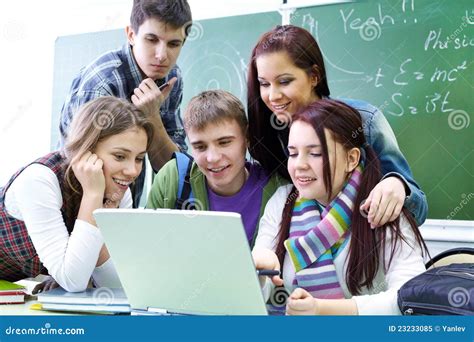 Group of Students Studying with Laptop Stock Image - Image of ...