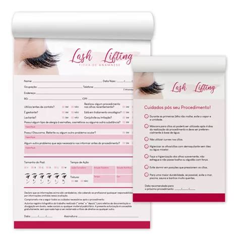 Kit Ficha Anamnese De Lash Lifting Bloco Cuidados 100 Fls