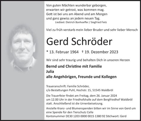 Traueranzeigen von Gerd Schröder WirTrauern