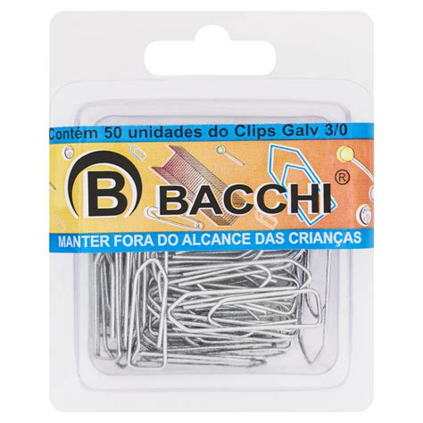 CLIPS GALVANIZADO PRATEADO BACCHI Nº 3 50 UNIDADES GTIN EAN UPC