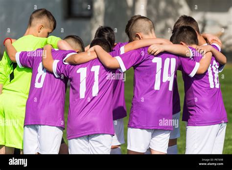 Kids Soccer Football Young Children Players Celebrating In Hug After