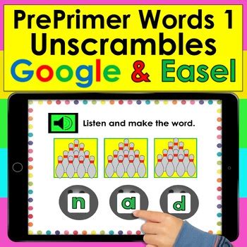 Google Slides Sight Words Unscrambles Dolch PrePrimer Words Set 1 With